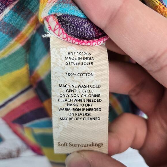 Soft Surroundings Kona Shores Plaid Button Shirt Sz PS Lace Detail Rainbow Color - Picture 8 of 13